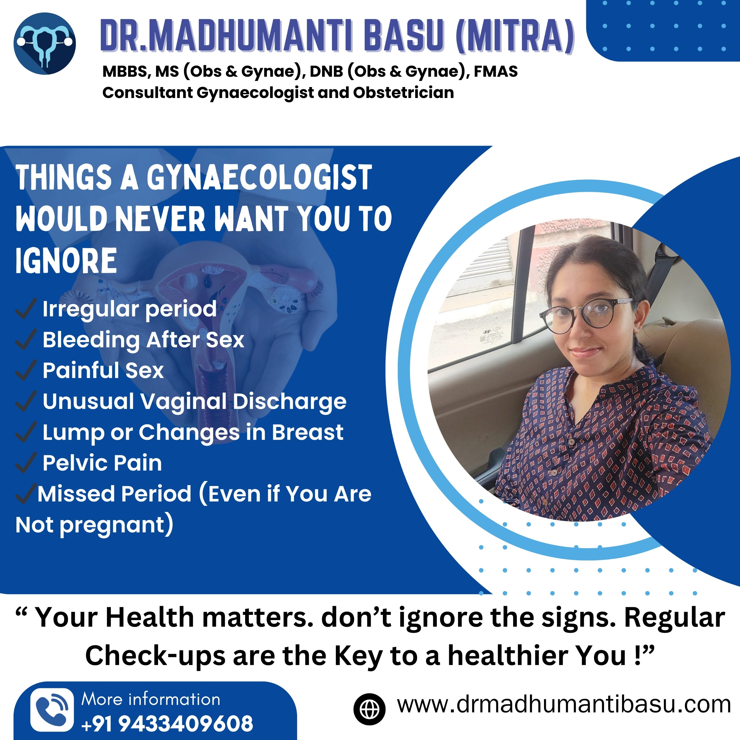 Dr. Madhumanti Basu (Mitra), a renowned Consultant Gynaecologist and Obstetrician.